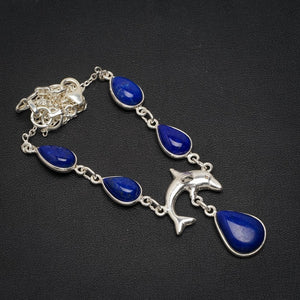 Natural Lapis Lazuli Handmade Unique 925 Sterling Silver Necklace 16.5+1.5" A3177