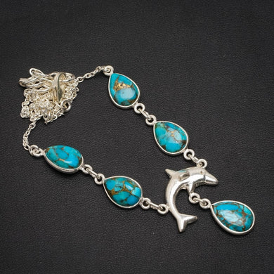 Natural Copper Turquoise Handmade Unique 925 Sterling Silver Necklace 16.5+1.5