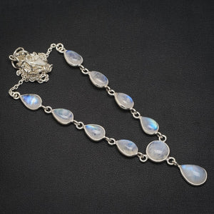 Natürlicher Regenbogen-Mondstein, handgefertigt, einzigartige Halskette aus 925er Sterlingsilber, 43,2 cm + 3,2 cm, A3192