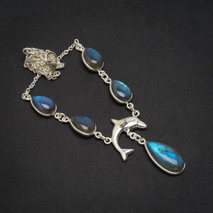 Natürliche blaue Feuer Labradorit handgemachte einzigartige 925 Sterling Silber Halskette 16,5 + 1,25" A3165