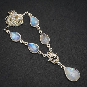Natürlicher Regenbogen-Mondstein, handgefertigt, einzigartige Halskette aus 925er Sterlingsilber, 15,75 + 1,5 Zoll, A3156