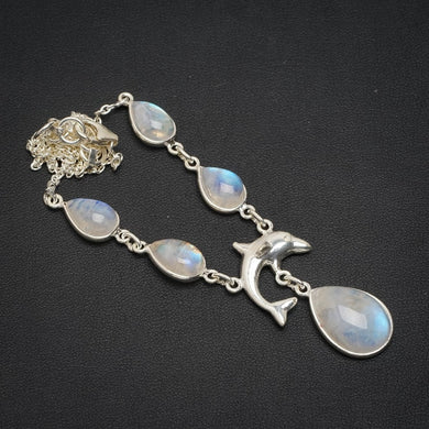 Natürlicher Regenbogen-Mondstein, handgefertigt, einzigartige Halskette aus 925er Sterlingsilber, 41,9 cm + 3,2 cm, A3132