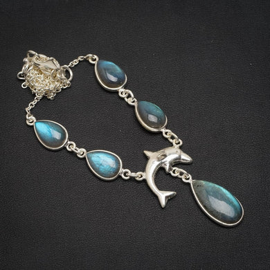 Natürliche blaue Feuer Labradorit handgemachte einzigartige 925 Sterling Silber Halskette 16,5 + 1,25