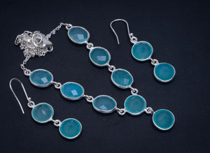 Natural Chalcedony 925 Sterling Silver Jewelry Set Necklace 18.5" Earrings 1.75" A3373
