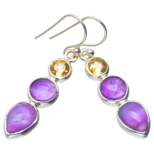 Amethyst and Citrine Handmade Unique 925 Sterling Silver Earrings 1.75" B2217