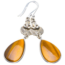 Natural Tiger Eye Handmade Unique Owl 925 Sterling Silver Earrings 2.25" B2587