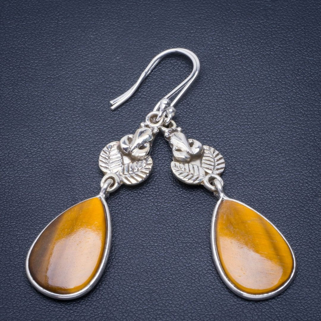 Natural Tiger Eye Handmade Unique Owl 925 Sterling Silver Earrings 2.25