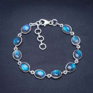 Natural Blue Fire Labradorite Handmade Unique 925 Sterling Silver Bracelet 7-8" B4359