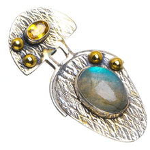 Natural Two Tones Blue Fire Labradorite and Citrine 925 Sterling Silver Pendant 1.75" B4071