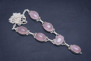 Rosenquarz handgefertigte einzigartige Halskette aus 925er Sterlingsilber 17,5-18" B4338