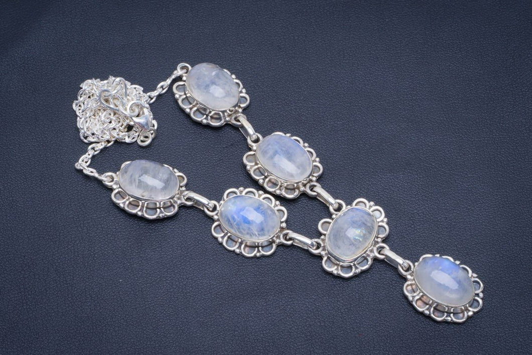 Natural Rainbow Moonstone Handmade Unique 925 Sterling Silver Necklace 17.5-17.75