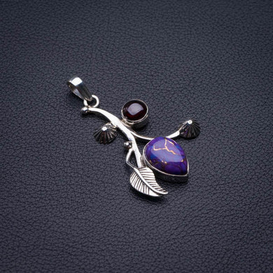 Copper Turquoise And Amethyst Leaf Handmade 925 Sterling Silver Pendant 1.75
