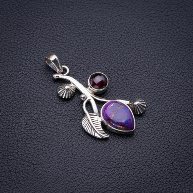 Copper Turquoise And Amethyst Leaf Handmade 925 Sterling Silver Pendant 1.75