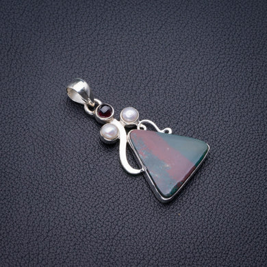 Blood Stone,River Pearl And Amethyst Handmade 925 Sterling Silver Pendant 2