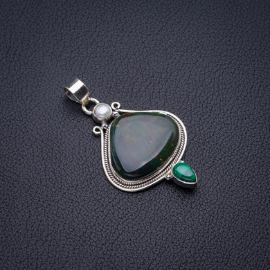 Natural Blood Stone,River Pearl And Malachite Handmade 925 Sterling Silver Pendant 2