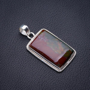 Natural Blood Stone Handmade 925 Sterling Silver Pendant 2" D2685