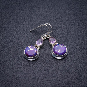 Copper Turquoise And Amethyst Handmade 925 Sterling Silver Earrings 1.5" D3470