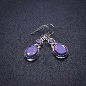 Copper Turquoise And Amethyst Handmade 925 Sterling Silver Earrings 1.5" D3453