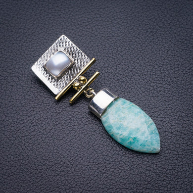 StarGems Natural Two Otnes Amazonite And River Pearl Handmade 925 Sterling Silver Pendant 2