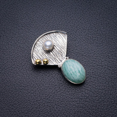 StarGems Natural Two Otnes Amazonite And River Pearl Handmade 925 Sterling Silver Pendant 1.25