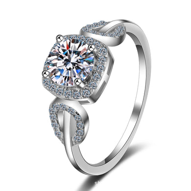 hesy®0.8ct Moissanite 925 Silver Platinum Plated&Zirconia Surrounded Ring B4566