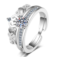 hesy®0.5ct Moissanite 925 Silver Platinum Plated&Zirconia Crown-Shape Double Row Ring B4565