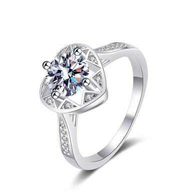 hesy®1ct Moissanite 925 Silver Platinum Plated&Zirconia Surrounded Hollow Out Heart-Shape Ring B4549