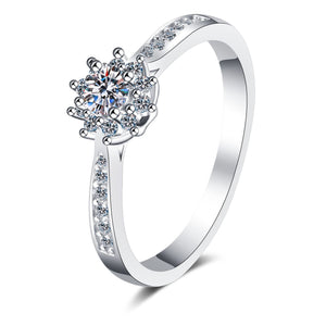 hesy®0.2ct Surrounded by 0.04ct*10 Moissanite 925 Silver Platinum Plated&Zirconia Flower Ring B4525