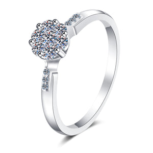 hesy®0.24ct*Surrounded By 0.04ct*6 Moissanite 925 Silver Platinum Plated&Zirconia Light-shape Ring B4518