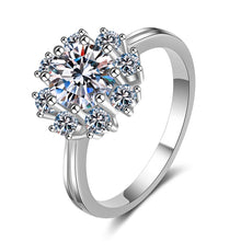 hesy®1ct&0.2ct*8 Moissanite 925 Silver Platinum Plated Snowflake-shape 10 Prong Ring B4482