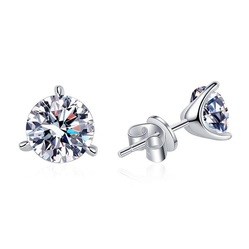 hesy® 0.5ct Moissanite 925 Silver Platinum Plated Three-Prong Classical Stud B4661
