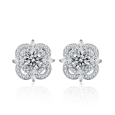 hesy® 0.5ct Moissanite 925 Silver Platinum Plated Four-leaf Clover Zirconia Stud B4652