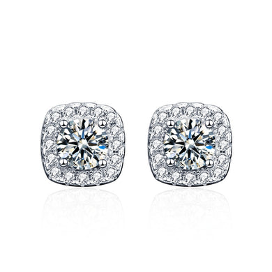 hesy® 0.5ct Moissanite 925 Silver Platinum Plated Zirconia Surrounded Square Halo Stud B4643