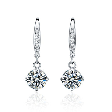 hesy® 1ct Moissanite 925 Silver Platinum Plated&Zirconia Four-Prong Classical Drop Earrings B4648