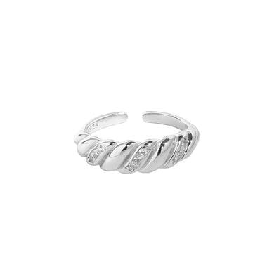 hesy® Twisted Micro-Set Zircon Adjustable Handmade 925 Sterling Silver Ring 5.75 C2359