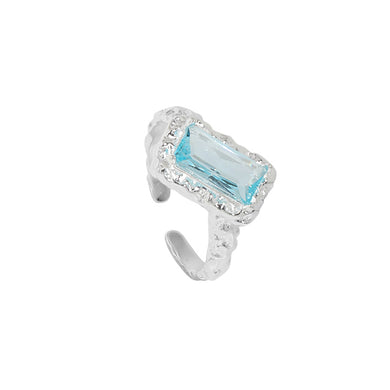 hesy® Micro-Inlaid Zircon Tin Foil Texture Adjustable Handmade 925 Sterling Silver Ring 6.75 C2364