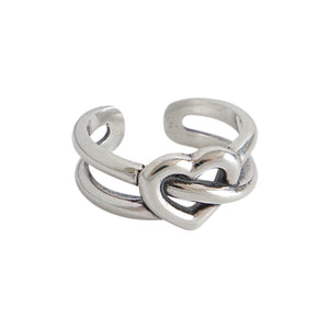 hesy® Antique Finish Heart Adjustable Handmade 925 Sterling Silver Ring 7.25 C2370