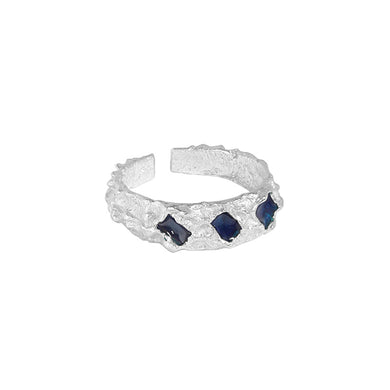 hesy® Irregular Surface Blue Epoxy Adjustable Handmade 925 Sterling Silver Ring 7.25 C2386