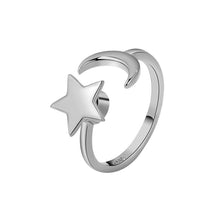 hesy® Star&Moon Adjustable Handmade 925 Sterling Silver Spinning Ring C2531