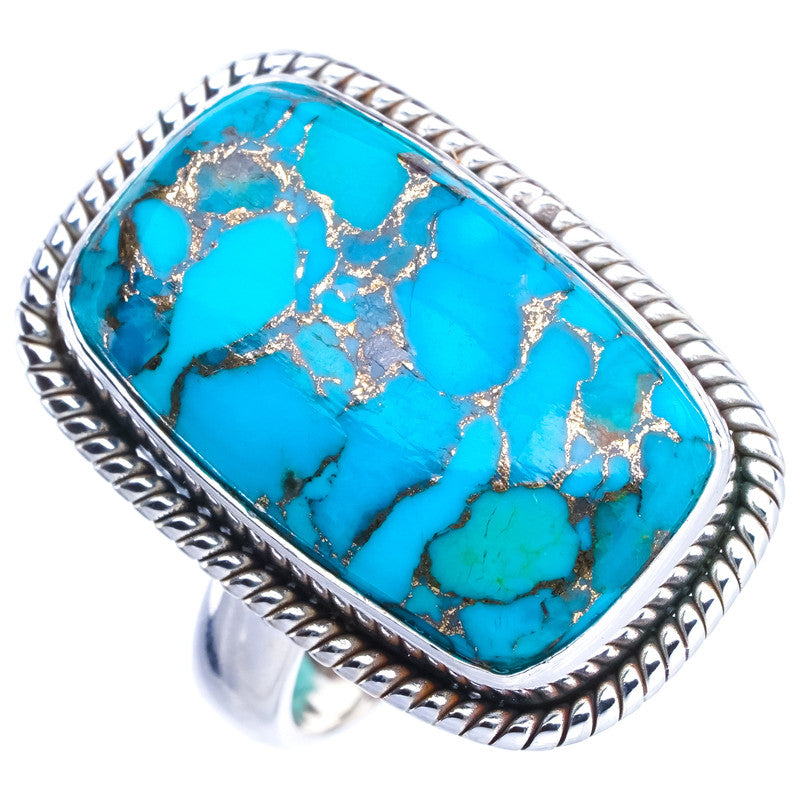 StarGems Natural Copper Turquoise  Handmade 925 Sterling Silver Ring 6.5 E9388