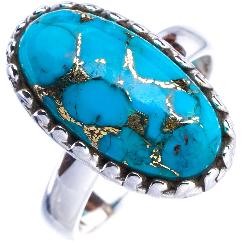 StarGems Natural Copper Turquoise  Handmade 925 Sterling Silver Ring 6.75 E9400