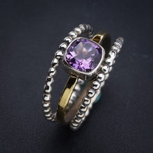 StarGems Natural Amethyst Two Tones Three Layer Handmade 925 Sterling Silver Ring 10.5 E9242