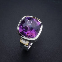 StarGems Natural Amethyst Two Tones Handmade 925 Sterling Silver Ring 7 E9294