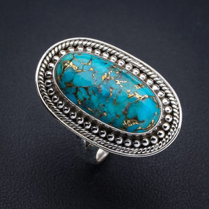StarGems Natural Copper Turquoise  Handmade 925 Sterling Silver Ring 7 E9374