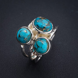 StarGems Natural Copper Turquoise  Handmade 925 Sterling Silver Ring 7.75 E9402