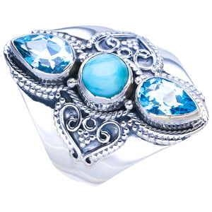 StarGems Natural Larimar Blue Topaz Handmade 925 Sterling Silver Ring 10 F0098