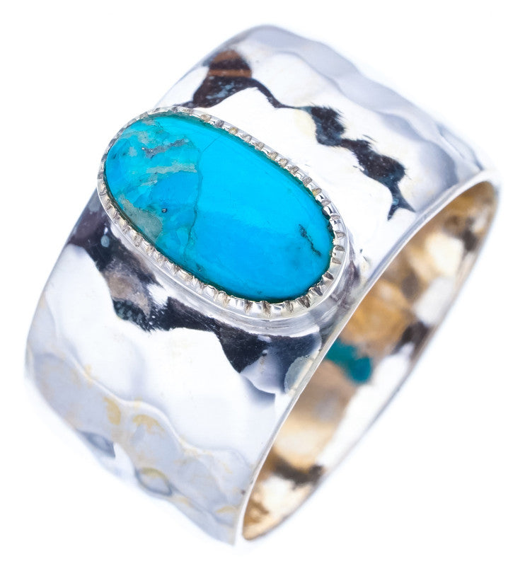 StarGems Natural Turquoise Wide Band Handmade 925 Sterling Silver Ring 8.25 F0405
