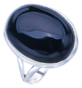 StarGems Natural Black Onyx  Handmade 925 Sterling Silver Ring 9.75 F0535