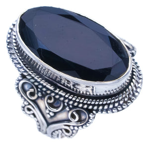 StarGems Natural Black Onyx  Handmade 925 Sterling Silver Ring 7.75 F0540