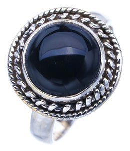 StarGems Natural Black Onyx  Handmade 925 Sterling Silver Ring 8 F0541